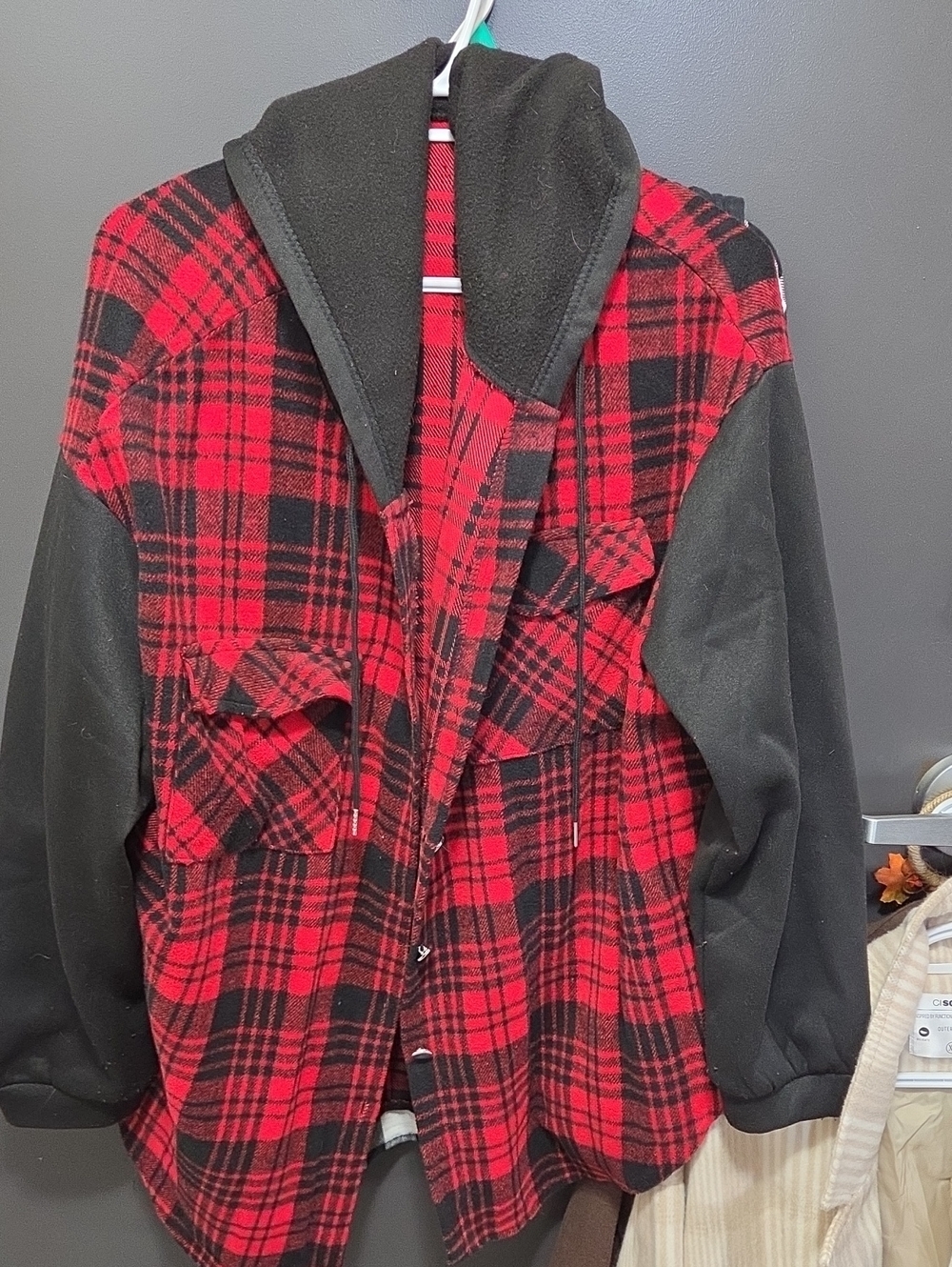 Woman's Red & Black Plaid Hooded Shacket Jacket